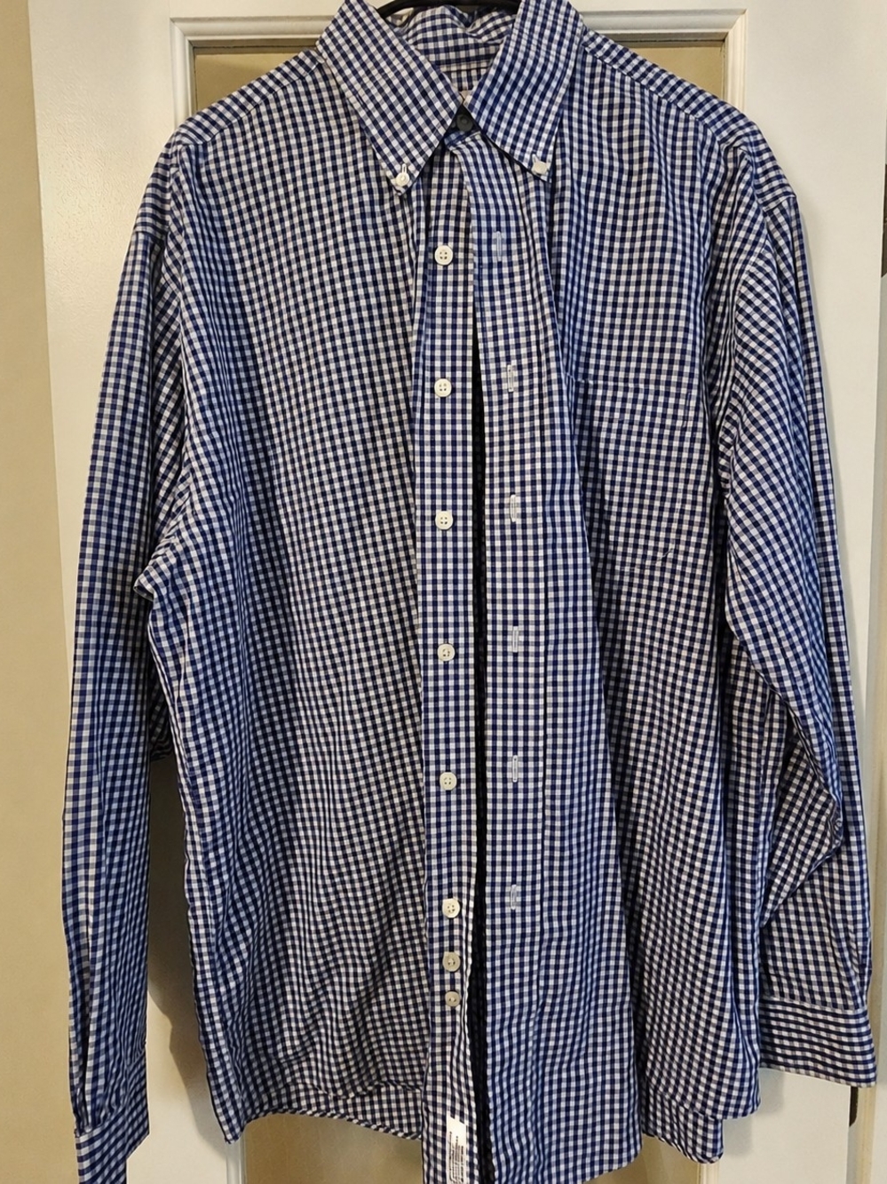 Men’s Purple & White Gingham Check Long Sleeve Button-Down Shirt